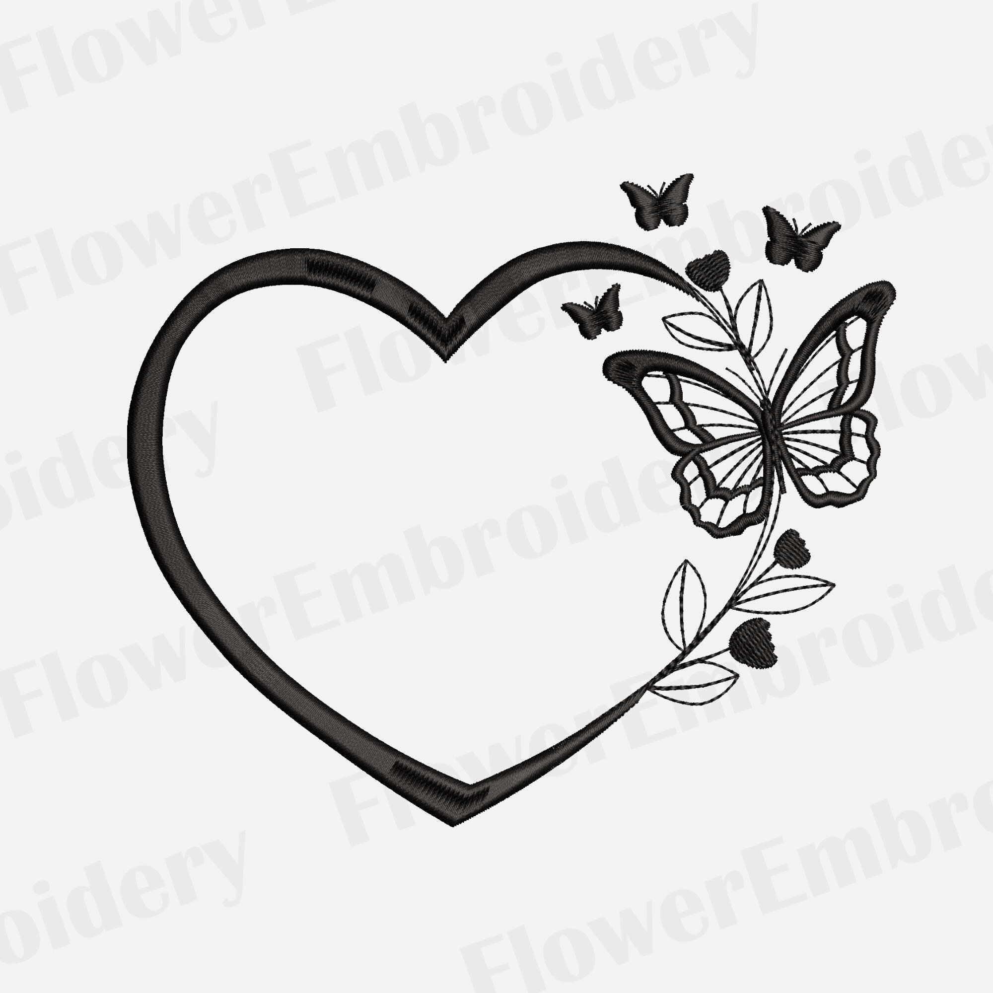 Butterfly Heart Embroidery Design: 4 Sizes, 10 Formats (digital ...