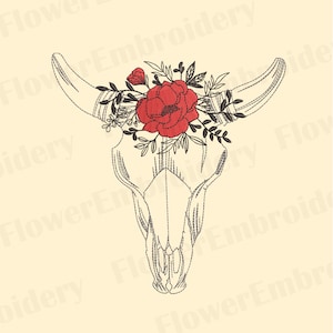 Cow skull in flower machine embroidery design Western Bull Skull embroidery Cowboy with horse embroidery Trendy Retro design Western design