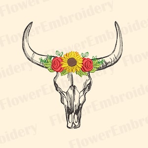 Cow skull in flower machine embroidery design Western Bull Skull embroidery Cowboy with horse embroidery Trendy Retro design Western design