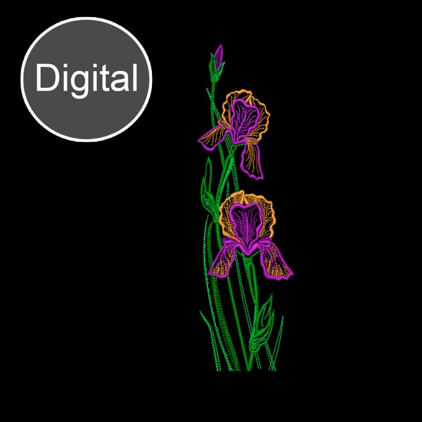 Iris machine embroidery design Blooming iris embroidery design files Flower embroidery Purple iris embroidery Embroidery designs flowers