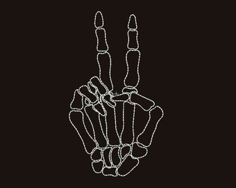 Skeleton peace hand Skeleton peace signSkeleton hand embroidery design One line embroidery design Finger embroidery Tattoo embroidery design
