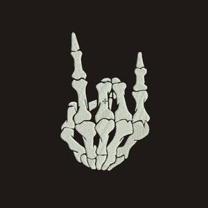 Skeleton Rock Horns embroidery Skeleton hand embroidery design Day of the dead embroidery Bones of human body Rock and Roll embroidery