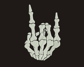 Skeleton Rock Horns embroidery Skeleton hand embroidery design Day of the dead embroidery Bones of human body Rock and Roll embroidery