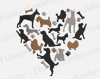 Broderidesign med hjärtan från hundrasen: Hundmamma-present (10 format)