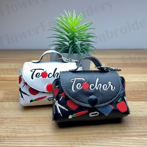 Mini sac ITH à broder pour la rentrée, motifs de broderie pour enseignant, motif de broderie pour la maternelle, sac pour clés, loquet pour cartes, porte-mouchoir
