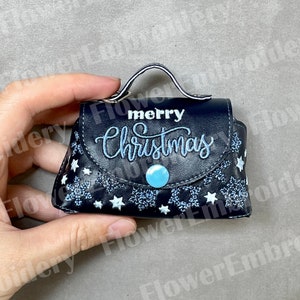 Mini sac ITH joyeux noël broderie machine Sac pour clés Fermoir pour cartes Porte-mouchoirs de Noël broderie décorations de Noël