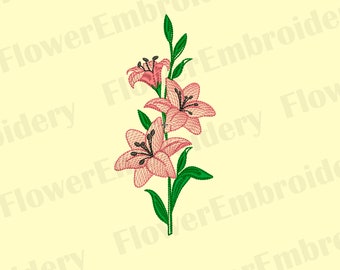 Lilies machine embroidery design Flora embroidery Line art embroidery Digital embroidery designs flower Realistic flower embroidery