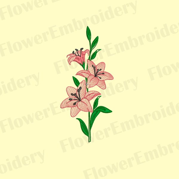 Lilies machine embroidery design Flora embroidery Line art embroidery Digital embroidery designs flower Realistic flower embroidery