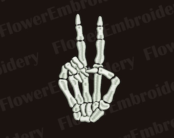 Skeleton Peace Sign Hand Embroidery Design (Digital Download)