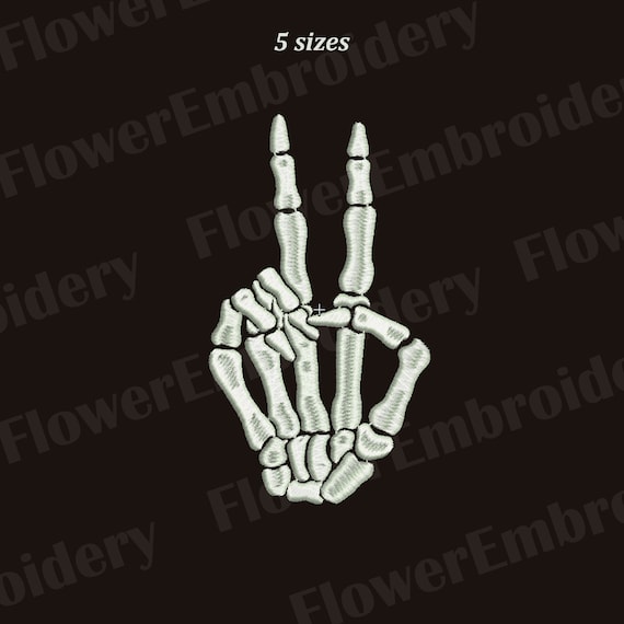 Skeleton Peace Sign Hand Embroidery Design (Digital Download)
