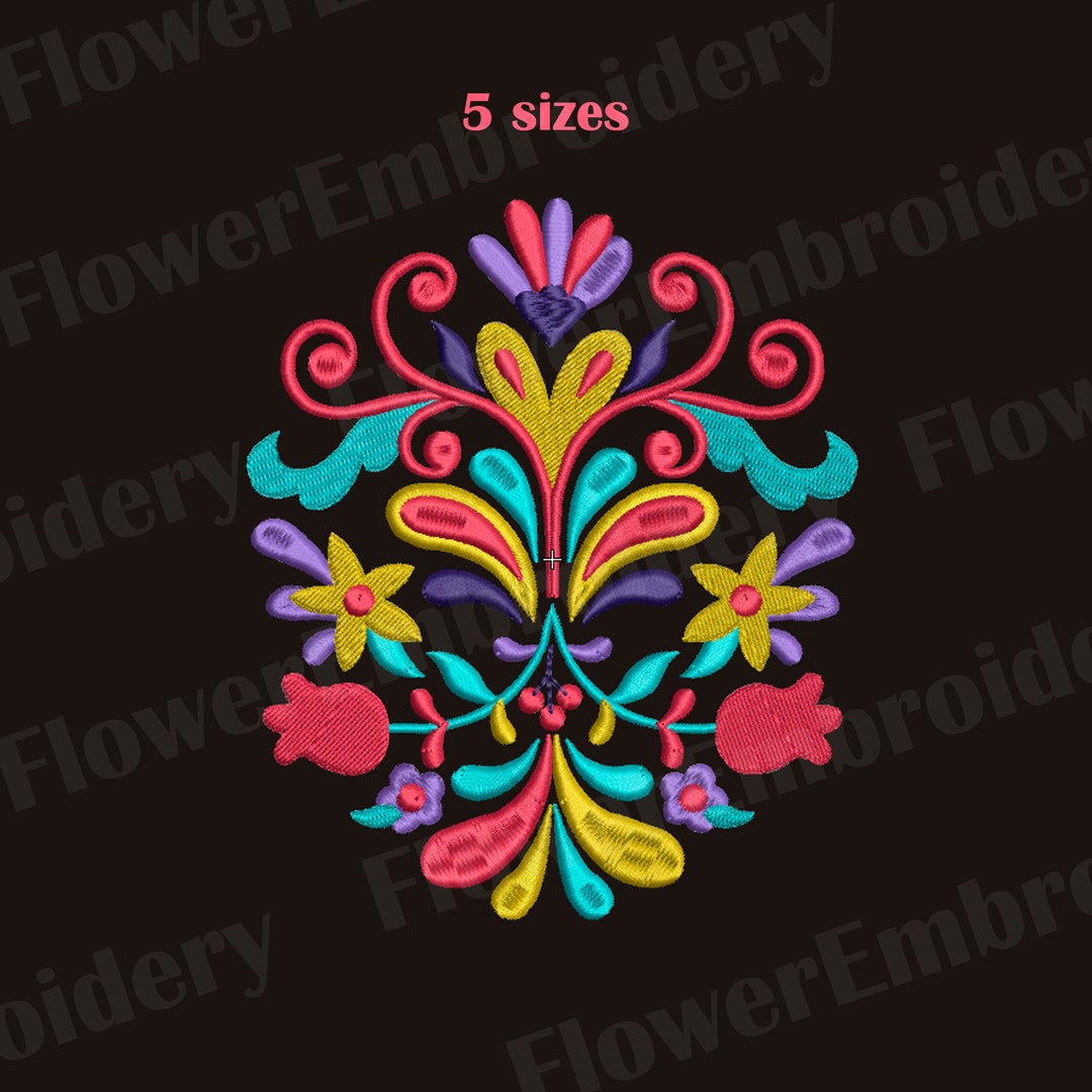 オトミ刺繍デザイン：メキシコの花柄PES（デジタルダウンロード