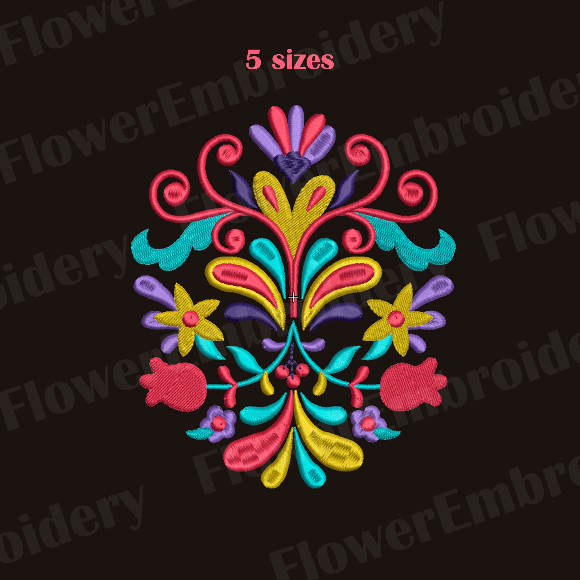オトミ刺繍デザイン：メキシコの花柄PES（デジタルダウンロード