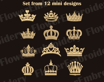 Bundle of 12 crown embroidery design Embroidery designs for machine Queen black woman Mini crown embroidery Queen crown embroidery