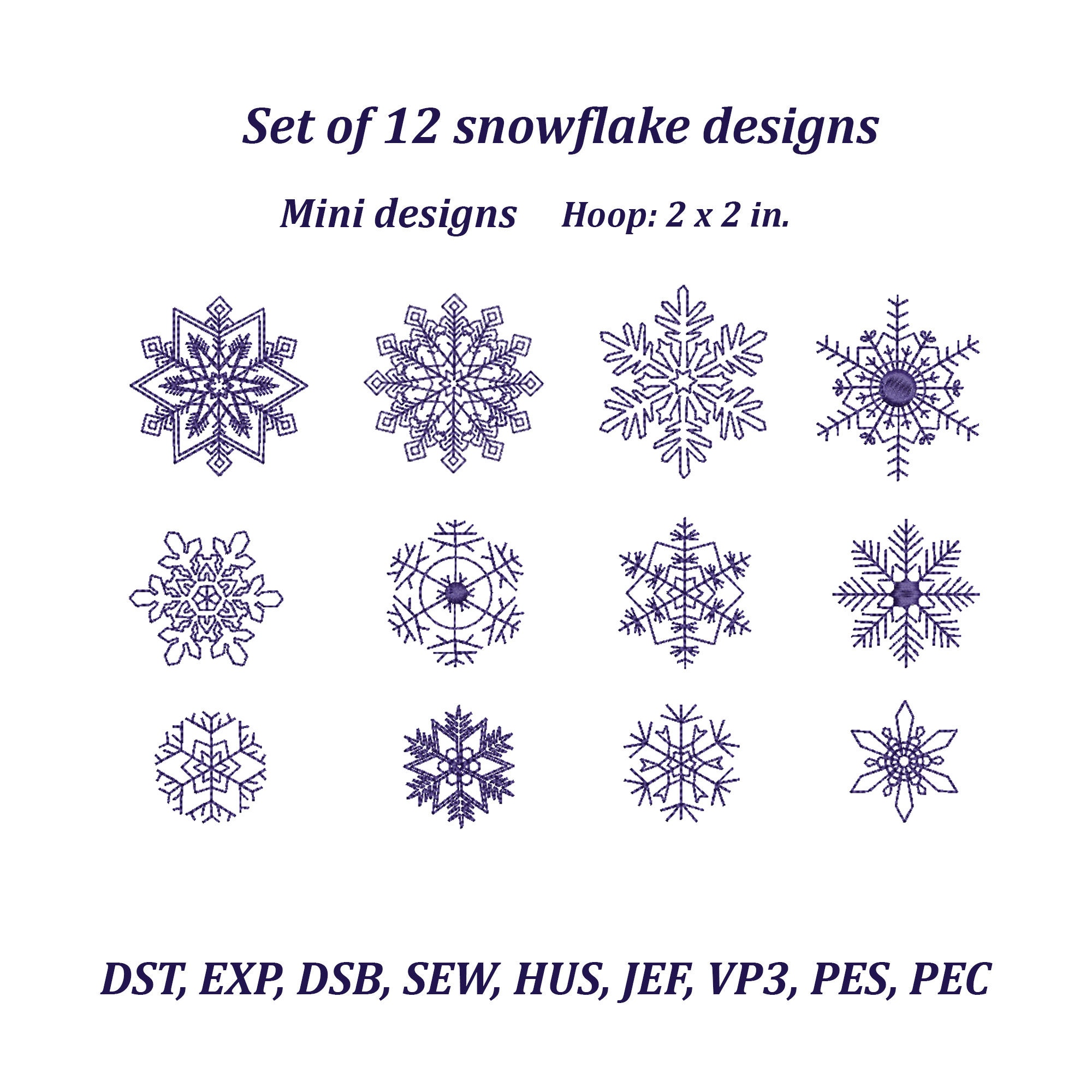 Schneeflocken Stickerei Design kleine Schneeflocken Winter | Etsy