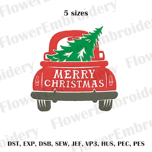 Christmas truck with tree embroidery Christmas tree truck embroidery design PES 4x4 christmas files  Christmas embroidery pes designs