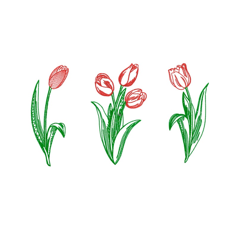 Pink Tulip embroidery Simple flower embroidery machine Digital embroidery designs flower Bloom embroidery DST Tulip bouquet embroidery image 5