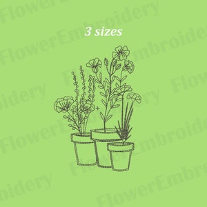 Machine embroidery design grass wildflower Wildflower machine embroidery Plant in the pot embroidery Embroidery garden House potted design
