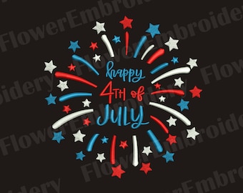 Broderie du 4 juillet Motif de broderie machine patriotique Feux d'artifice Motif du 4 juillet Motifs de broderie des États-Unis Broderie du jour de l'indépendance