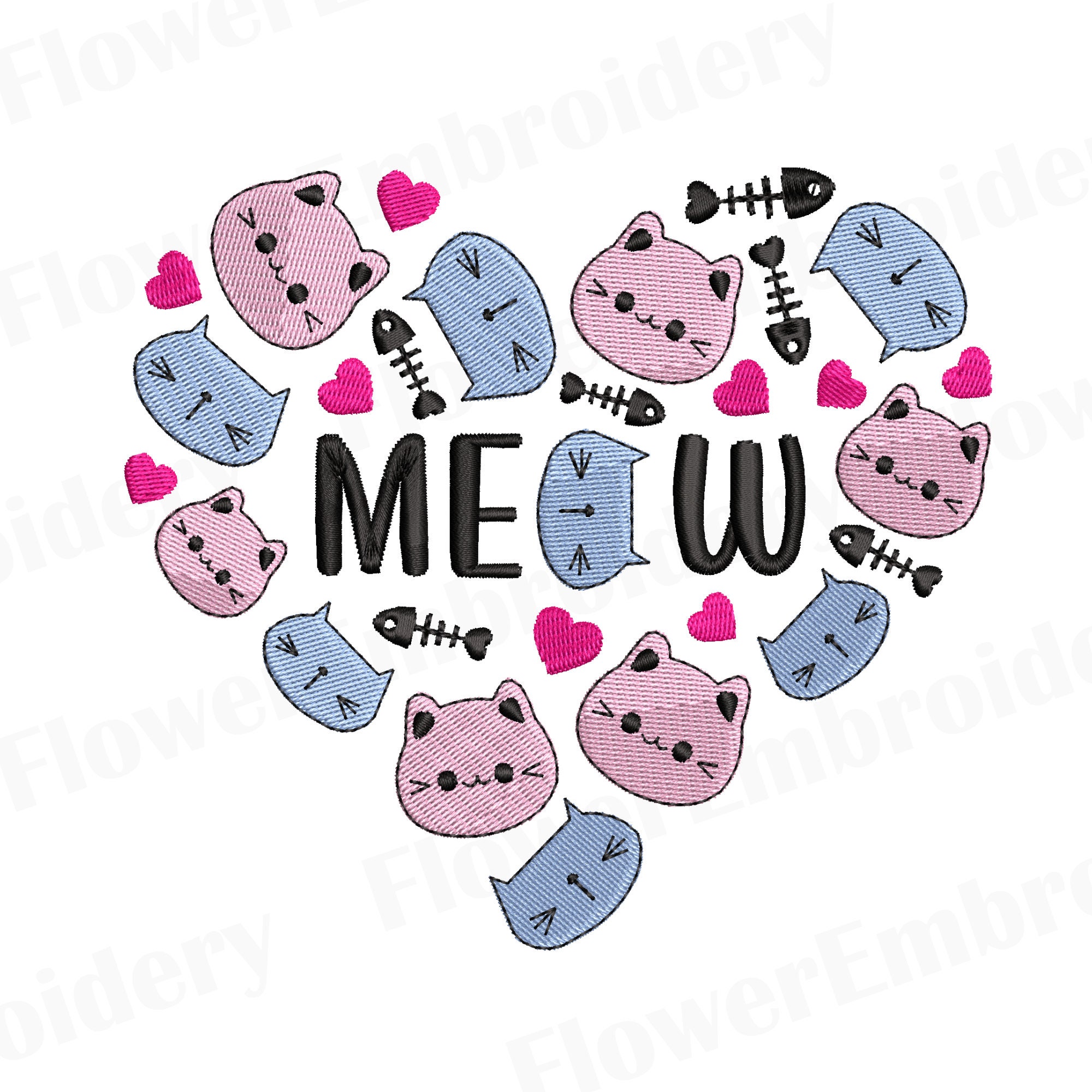 I Love Cat Machine Embroidery Design: Kitty Paw Silhouette (4