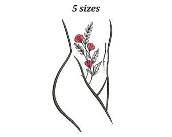 Line art embroidery Girl with flowers embroidery designs  Female embroidery One Line Embroidery Design 5sizesFemale nude art Nude embroidery