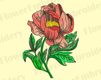 Peony Flower Machine Embroidery Design: Botanical Plant (Digital Download)