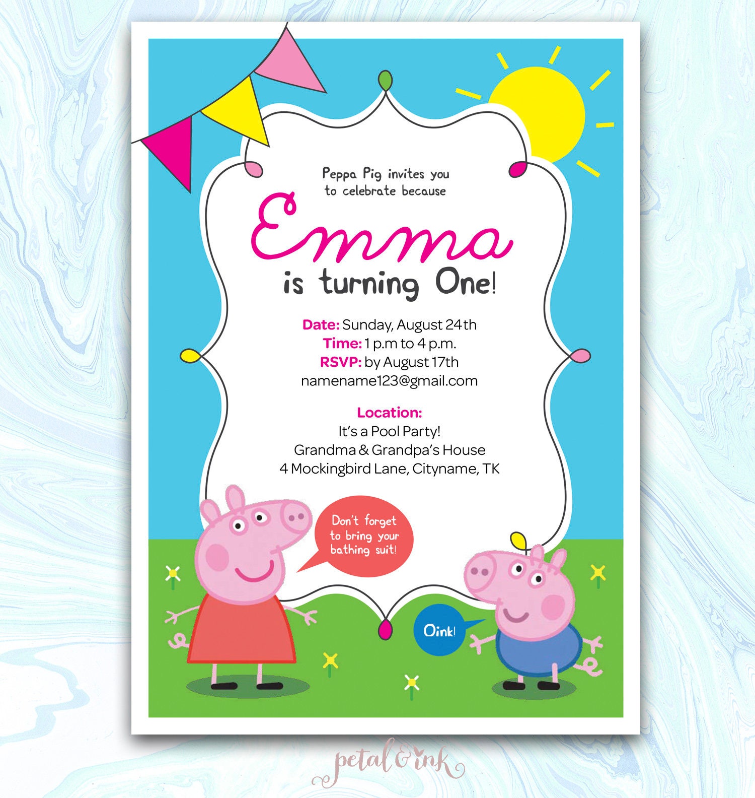 Peppa Pig Invitation Peppa Pig Birthday Invitation Peppa Pig Etsy