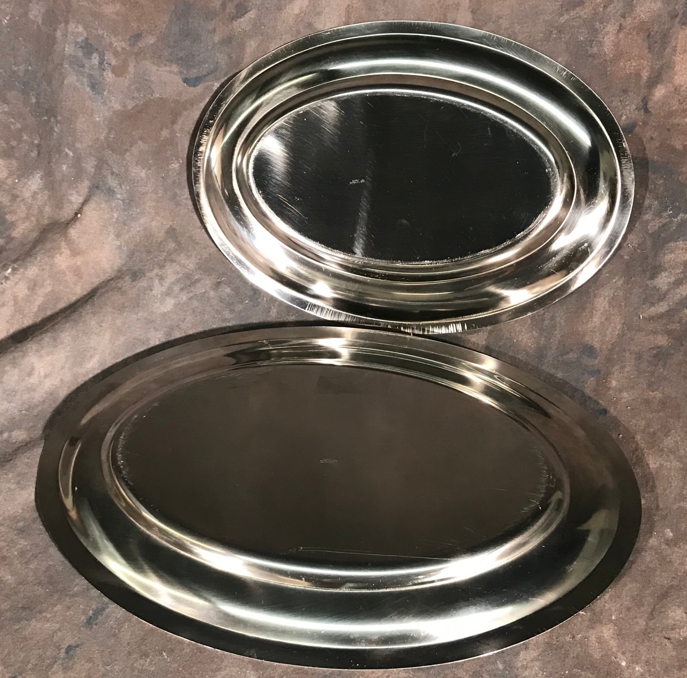 Lot of 2 Oval Stainless Steel Serving Platters 8.5x12.5 & Etsy UK