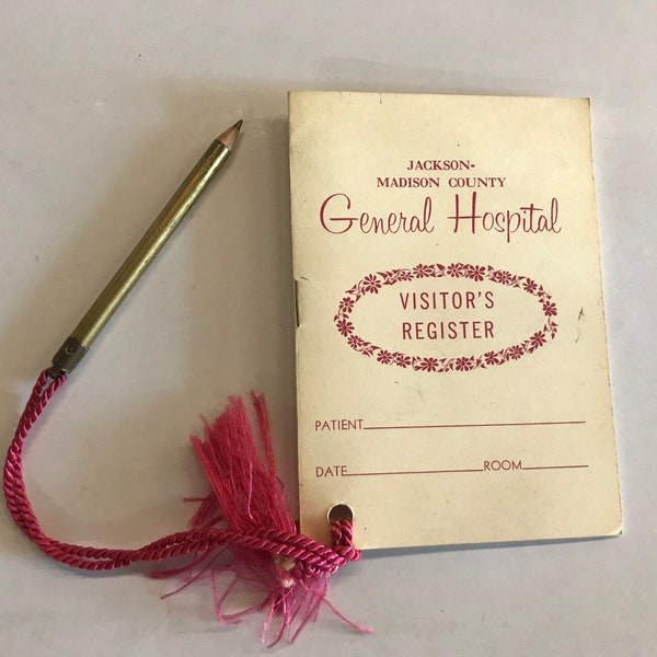 Antique Jackson-Madison County General Hospital Visitor's Register with Pencil attached.