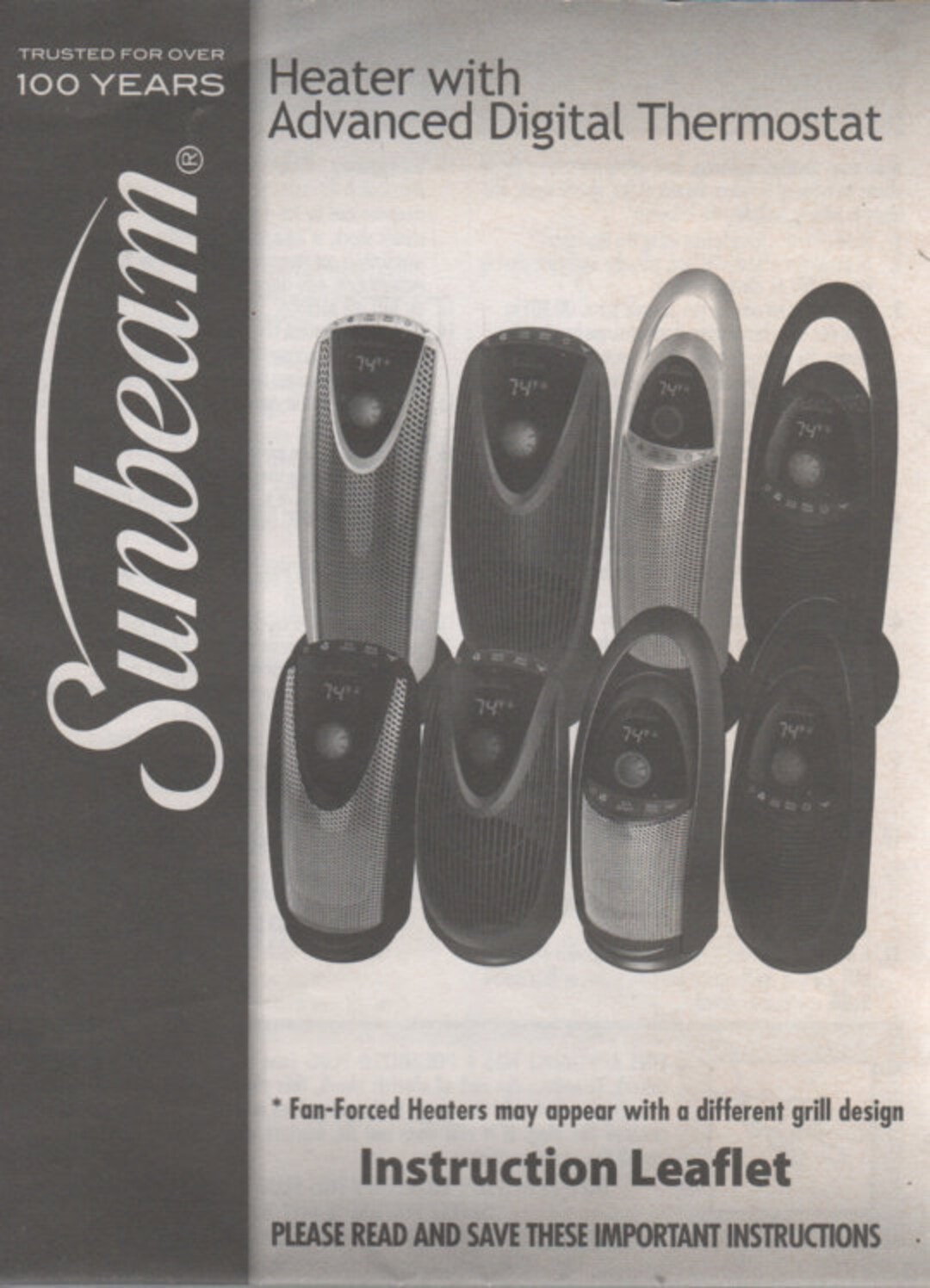 Sunbeam Heater With Thermostat 2009 Instruction Manual Etsy