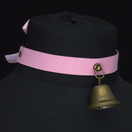Pink Bell Choker | Anime Cow Sheep Girl Boy | Faux Suede Collar With Bell | Ribbon Or Chain Clasp Fastening | Costume, Cosplay, Petplay