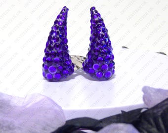 Horn Hair Clips | Purple Rhinestone Gem Devil Oni Demon | Horns Tiny Mini Hairclips | For Costume, Cosplay, Photoshoots, Every Day Casual