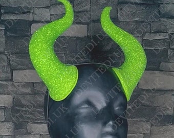 Demon Horns | Green Glitter | Elastic Fastening | 3D Printed | For Costume And Cosplay