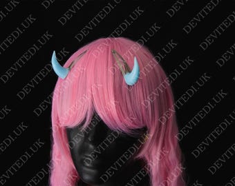 Horn Clips Pastel Blue Devil Demon Oni | Horns Tiny Mini Hairclips | For Costume, Cosplay, Photoshoots, Every Day Casual Wear