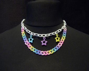 Pastel Rainbow Mini Chain & Star Charm Necklace