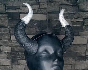Demon Horns | Black Silver Glitter | Elastic Fastening | For Costume And Cosplay