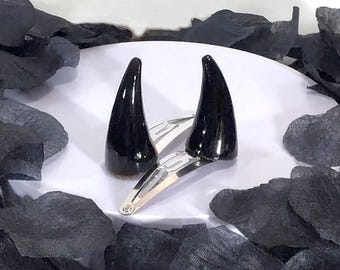 Black Horn Clips Devil Oni Demon | Horns Tiny Mini Hairclips | For Costume, Cosplay, Photoshoots, Every Day Casual Wear