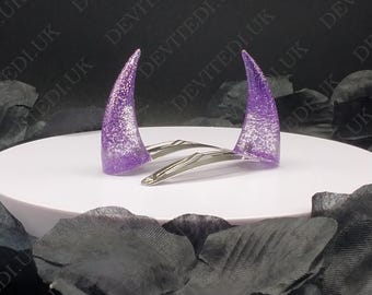 Horn Clips Purple Glitter | Devil Demon Oni | Horns Mini Hairclips | For Costume, Cosplay, Photoshoots, Every Day Casual Wear