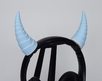 Headset Horns Devil Blue & White | Painted Headphones Accessory | VELCRO® Brand ONE-WRAP® Reusable Ties | Perfect For Streaming Gaming