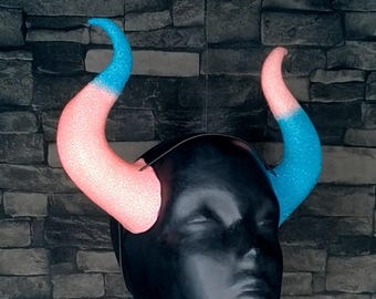 Demon Horns | Pink Blue Glitter | Elastic Fastening | For Costume And Cosplay