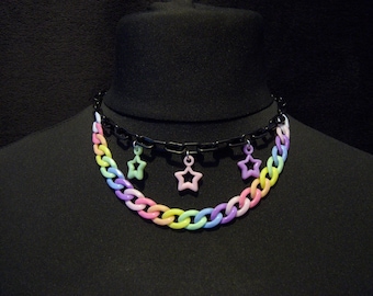 Pastel Rainbow Midi Chain & Star Charm Necklace