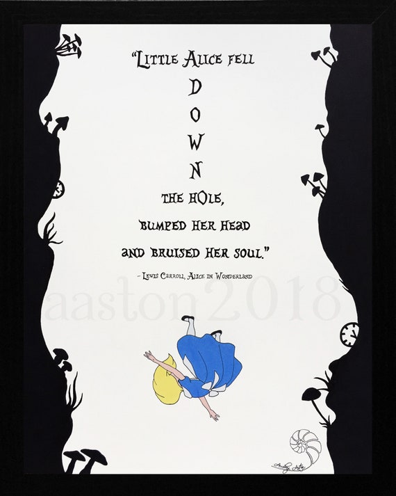 Alice Im Wunderland Lewis Carroll Hand Gezeichnet Zitat Kleine Alice Fiel Das Loch