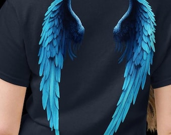 Wings of an Angel – Celestial Blue Guardian Flight Back Print Unisex classic tee S-4XL