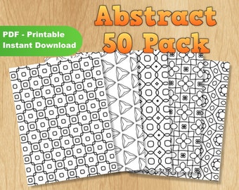 Coloring Book for Adults Abstract 50 pack, Printable PDF Coloring Pages for Instant Download