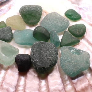 15 Seeglasstücke in den Farben Grün / Teal Grün / Petrol Blau Vintage Schottische Seeglas Schmuck Anhänger Schmuck Sea Glass Kunsthandwerk.