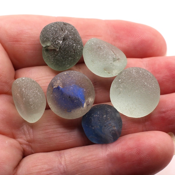 6 Partial Sea Glass Marbles & Sea Glass Codd Marbles for Sea Glass Jewellery Art Craft Supplies Scottish Sea Frosted Marble Pieces