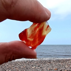 Duo of Pink, white & Red and Orange Swirly Scottish Sea Glass Pieces. Multi Coloured Art Glass Splatter Vintage Sea Worn Sea Glass Pieces