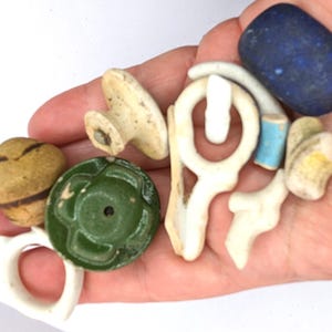 Ceramic Sea Pottery Teapot & Door Handles or knobs Vintage Scottish sea worn Tea Pot Handles, Sea Pottery Sherds for arts crafts 11pcs