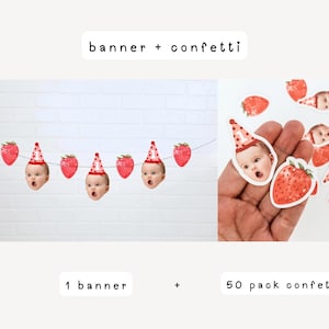Berry 1st Birthday | 1st Birthday Face Garland | Strawberry Birthday Decorations Kit Banner + Confetti