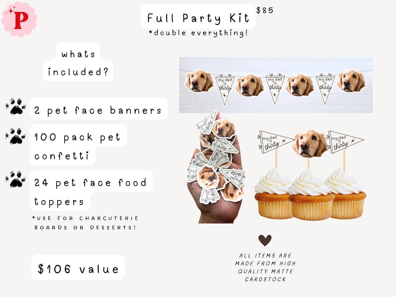 30th Birthday Banner Dog Faces | 30th Birthday for Him | Birthday Decorations for Guy | Full Party Kit