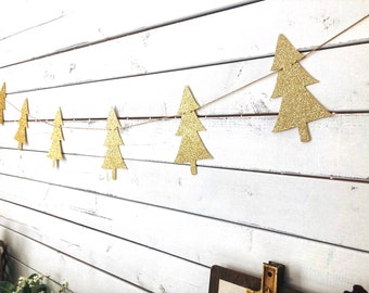 Christmas Tree Garland | Christmas Decorations | Christmas Party Banner | Gold Christmas Garland | Christmas Mantle Decor | Fireplace Decor